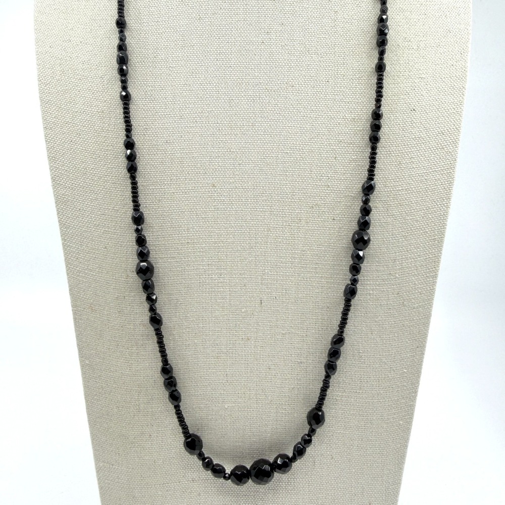 Elegant Black Beaded Long Necklace Faceted Minimalist Layering Jewelry Classic